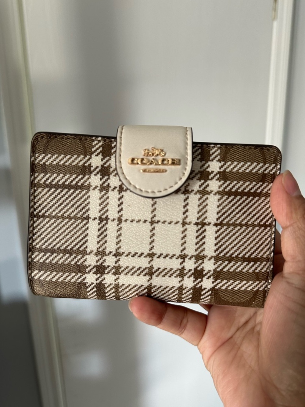 Coach Medium corner Zip Wallet with Plaid design